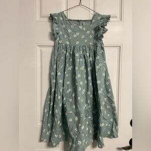 T31a- PETIT BATEAU Teal Blue Square Neck Floral Ruffle Midi Dress